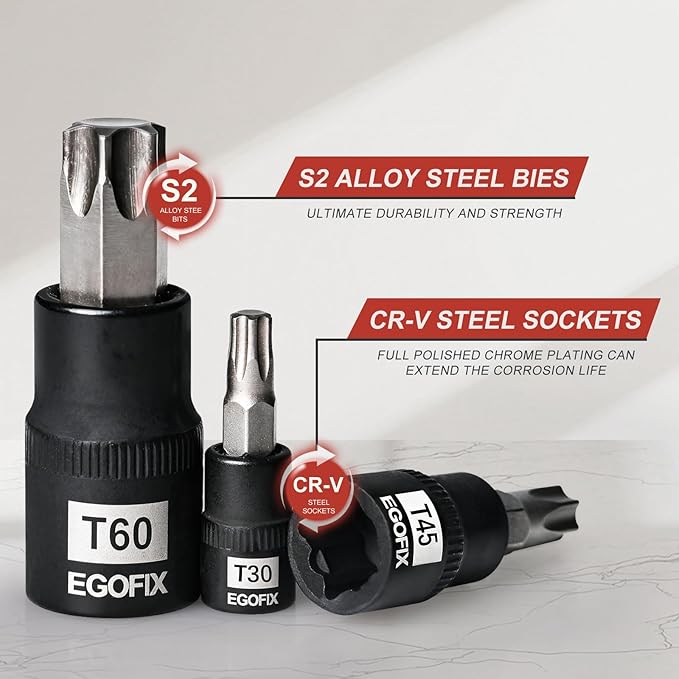 38 Piece Torx Bit Set, Premium S2 Alloy Steel, Solid Star T6 ~ T70 & Tamper Proof T6 ~ T70, with Socket Adapters
