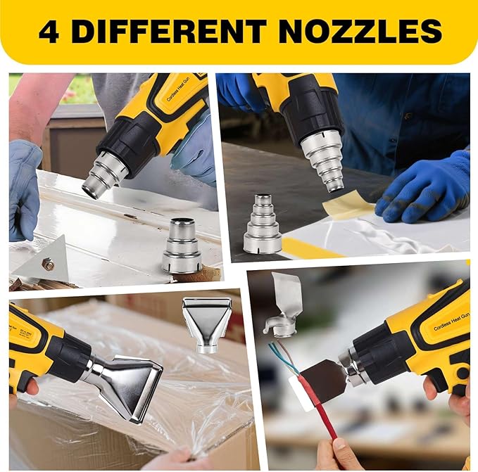 Cordless Heat Gun Compatible with Dewalt 20V Battery, LCD Display 350W 2-Temp Setting (120℉-1110℉), 4 Nozzle, Portable Hot Air Gun for Shrink Tubing, Paint Removal,DIY (Tool Only, NO Battery)