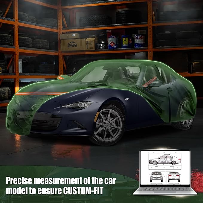 Waterproof Car Covers Replace for 1998-2025 Mazda Miata/MX-5, Multilayer Heavy Duty with Cotton Liner All Weather Car Cover with Zipper Door, Windproof Bands for Snow Rain Dust Protection
