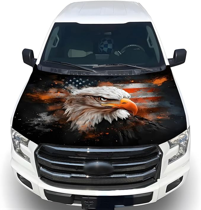 American Car Hood Cover - 59x51 in Car Hood Cover Eagle Flag Bonnet Banner with 2 Adjustable Triangular Fasteners, Universal Fit for Trucks, SUV, Patriotic America Flag Cars Decor