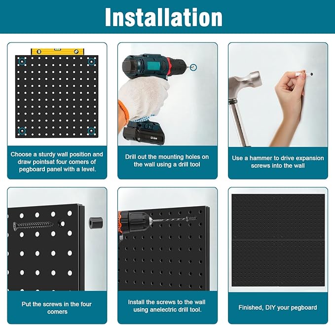 Peg Board Kit, Includes Pegboard and Accessories,with Hooks and Bins,Peg Board Wall Organizer for Office,Ornaments Display,Crafts Organization (66, Black)