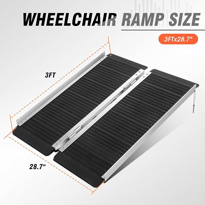 DNA Motoring 3FT Portable Non-Slip Wheelchair ramp, 600lbs Capacity Aluminium Versatile Loading Ramp, Non-Skid Ramps Telescopic Ramps for Home, Steps, Stairs, TOOLS-00613