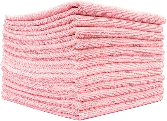 The Rag Company - All-Purpose Microfiber Terry Cleaning Towels - Commercial Grade, Highly Absorbent, Lint-Free, Streak-Free, Kitchens, Bathrooms, Offices, 300gsm, 12in x 12in, Pink (12-Pack)