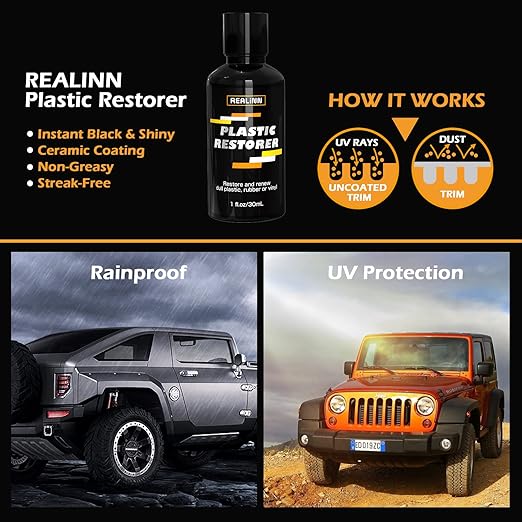 REALINN Plastic Restorer - Cars Ceramic Coating Trim Restore, Shines & Protects Plastic, Vinyl & Rubber Surfaces