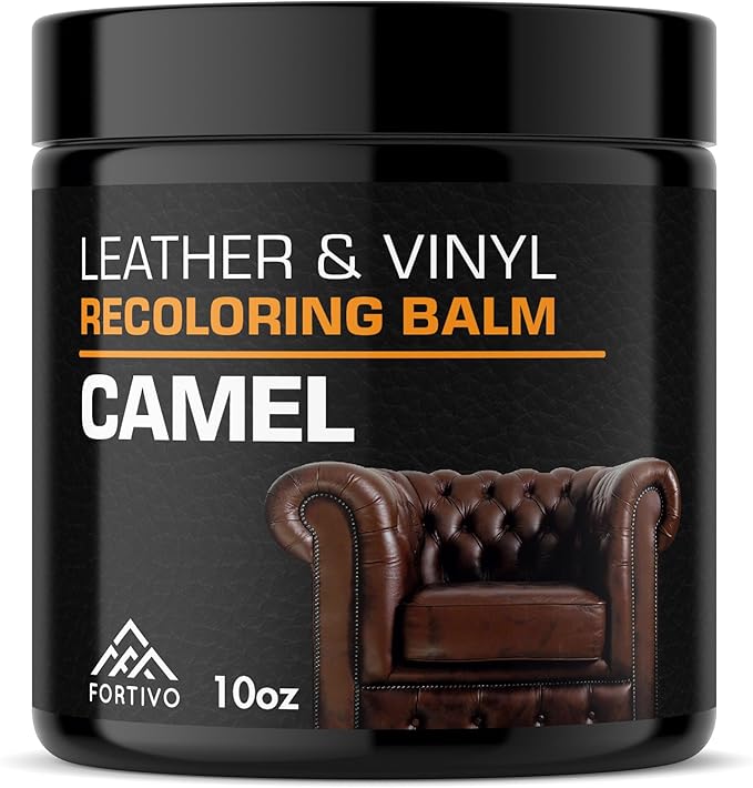 FORTIVO Leather Recoloring Balm, Color Restorer for Couches and Car Seats, Leather Scratch Remover and Dye, 10 oz