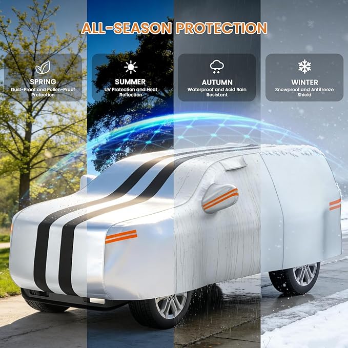 car Cover Custom Fit Ford Maverick 2021-2026, Outdoor Waterproof with Breathable Vents All Weather, 10 Layers Heavy Duty Full Exterior Car Covers for Rain Sun UV Protection with Door Zipper