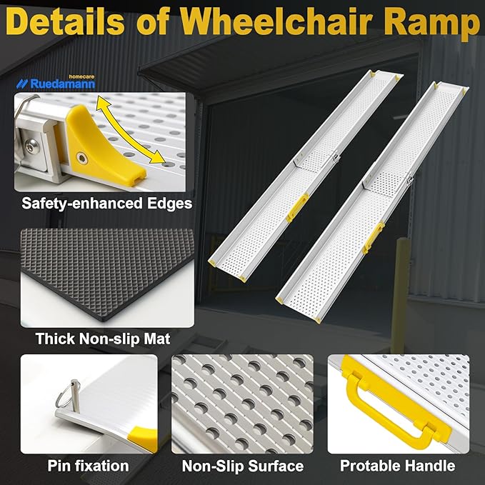 Ruedamann Wider Light Ramp for Wheelchair, 6 Foot Telescopic Portable Wheelchair Ramp, Heavy Duty Capacity Suitable for Scooters, Lighteweight Yest Strong Ramp for Wheelchair for Home, Doorways