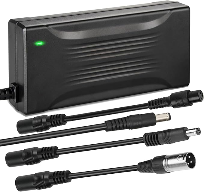54.6V 3A Charger for 48V 13S Lithium Li-ion Battery Pack, 48 Volt Universal Battery Charger with 3 pin XLR Connector, 5.5 * 2.5mm, 5.5 * 2.1mm Male Plug, 8mm 3 Prong Female Plug