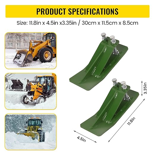 2Pcs Tractor Bucket Protector, Skid Edge Guard - Double Lock Nuts & Bolts, 4.5" Width Green Steel Plate, Universal Fit for 60" to 72" Loaders, for Snow Removal, Gravel, Leaves Spreading