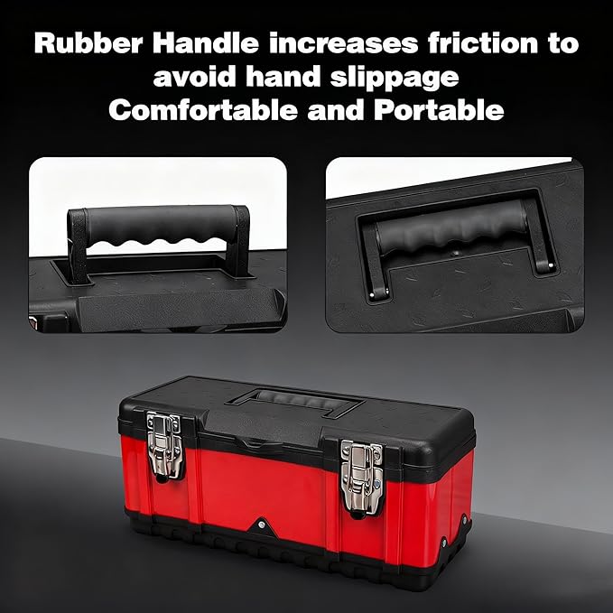 Jack Boss Steel Tool Box 15.5 Inch Small Portable Tool Organizer Box with Built-in Short Non-slip Handle Car Box with Removable tray