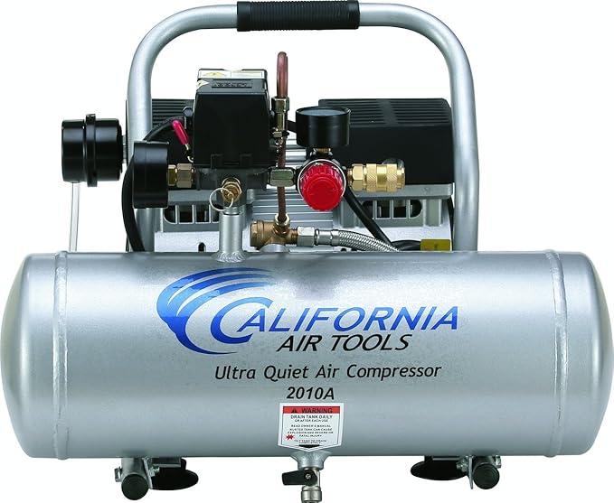 California Air Tools 2010A Ultra Quiet and Oil-Free 1.0 HP 2.0-Gallon Aluminum Tank Air Compressor,Silver & Hybrider Flex 1/4in 25ft Hybrid Air Hose with Quick Connect Air Fittings