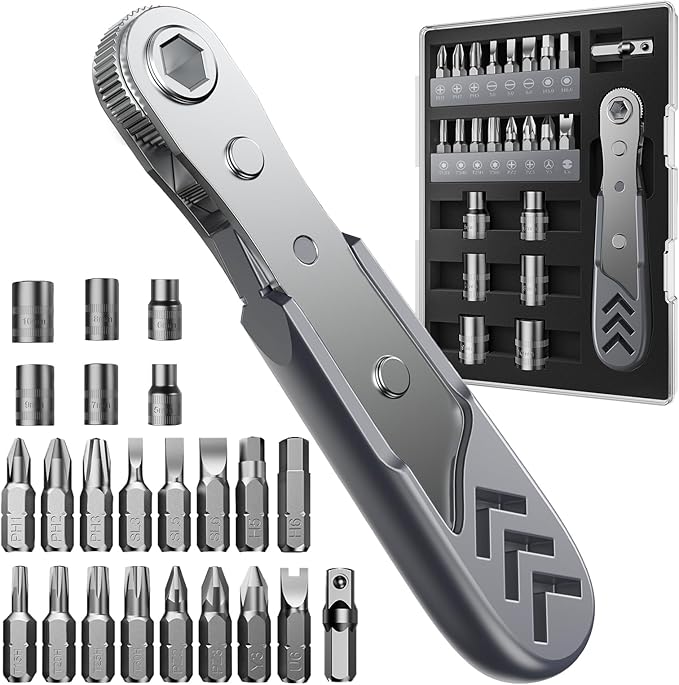 Stocking Stuffers for Men Adults, AXTH 23in1 Right Angle Ratcheting Screwdriver Set, Gifts for Dad, Unique Husband Christmas Gift, Magnetic Offset Screwdriver Repair Tool, Gadgets for Men