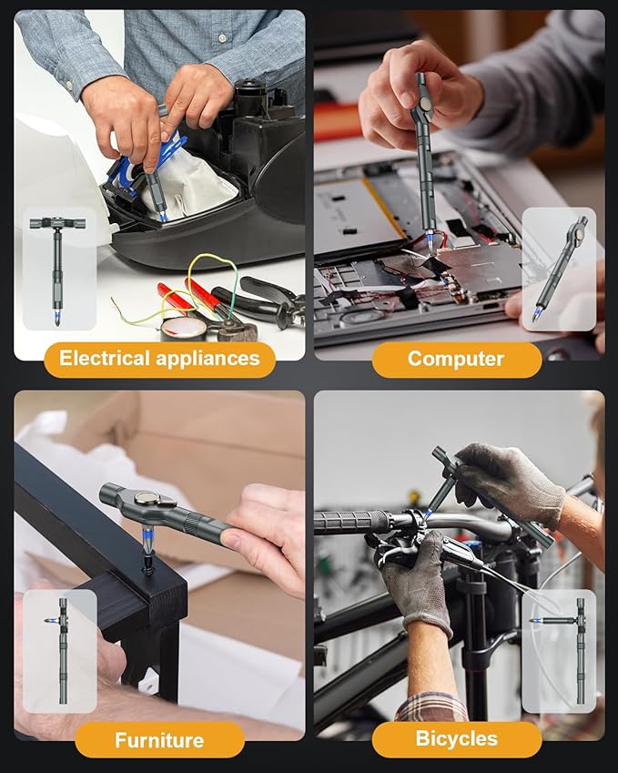Magnetic Screwdriver Set, Portable Mini Flexible Combination Ratchet Screwdriver Set with T Handle, S2 Steel Bits, Repair Tool Kit for Furniture Assembly, Bicycles, Computer, DIY