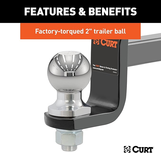 CURT 45148 Trailer Hitch Mount, 2-Inch Ball, Pin, Fits 1-1/4-In Receiver, 3,500 lbs, 3-1/4" Drop, GLOSS BLACK POWDER COAT