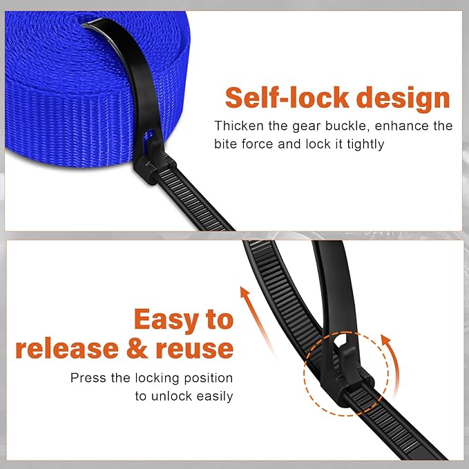 Haccoplanet Ratchet Tie Down Straps, 2340lb Break Strength, 4pc 1inch x 16FT Ratchet Strap Set with Padded Handles & Coated S Hook W/Safety Clip, Cargo Strap Tie-Down for Motorcycle, Truck (Blue)