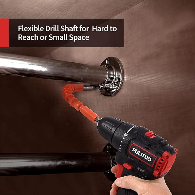 PULITUO Brushless Electric Drill Set,[Brushless Motor],12V Power Drill 310 In-lb Torque, 20+1 Clutch, 3/8" Keyless Chuck,45min Fast Charger, 2 Speed, LED Light for Home and DIY Project