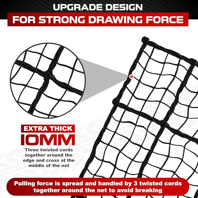 [Premium] 4'x6' Heavy Duty Cargo Net Stretches to 8' x 12', Extra Thick 10mm Cord Bungee Cargo Netting for Pickup Truck Bed, Roof Rack Net & 12 PCS Steel Carabiners