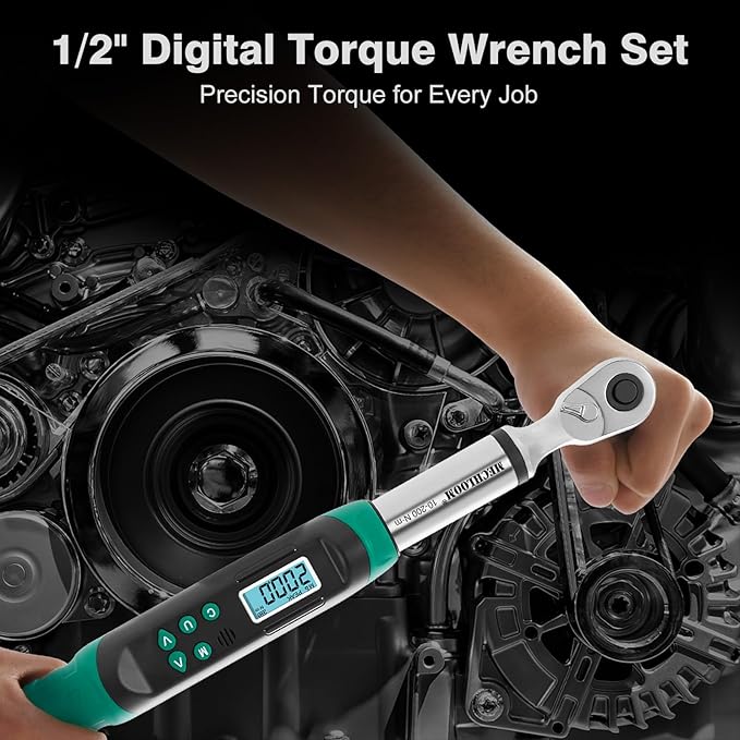 Digital Torque Wrench 1/2 Drive, 7.4–147.5 Ft-lbs / 10–200 N·m, ±2% Accuracy, Dual-Direction Ratchet, Electric Torque Wrench with Buzzer & LED Indicator for Bike, Motorcycle, Auto Repair