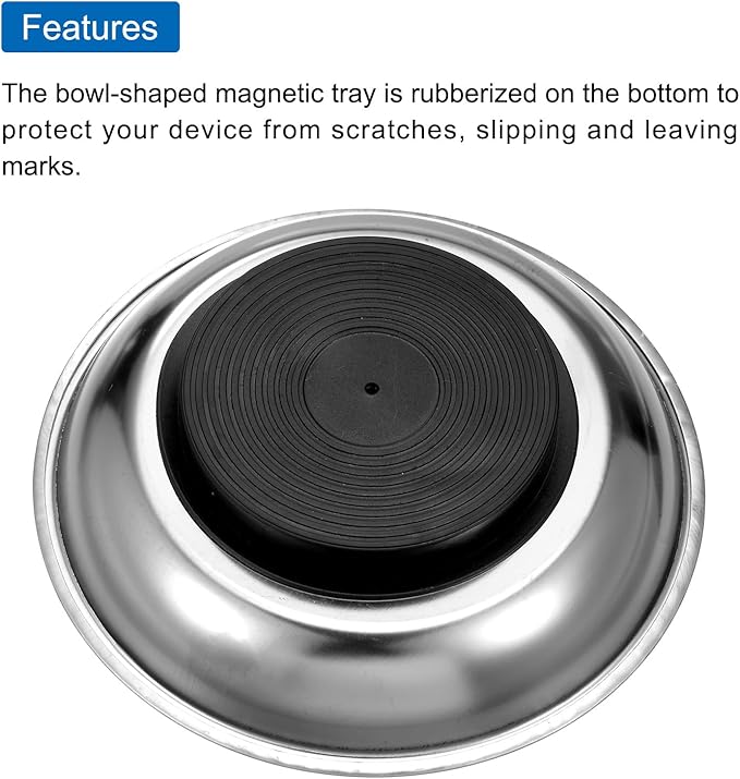 HARFINGTON Round Magnetic Tray 6" x 1.42" Stainless Steel Magnet Tool Tray Parts Holder for Socket Screw Nuts Bolts Pin Washers Metal Parts