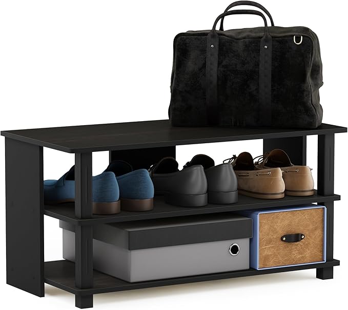 Furinno Turn-N-Tube Shoe Rack, 3-Tier Shoe Organizer, Shoe Storage with Compact Open Shelves, 15.5 x 31.5 x 15.7, for Closet Entryway, Office, Garage, Espresso/Black