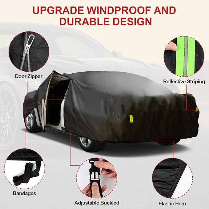 Car Cover for Ford Mustang 2005-2023 6 Layers All Weather 210T Windproof Waterproof All Weather Protection Outdoor Covers Compatible with Ford Mustang