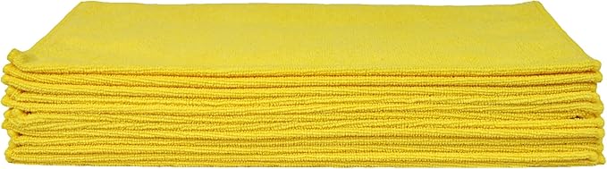 Eurow Utility 240 GSM Terry Weave Microfiber Cleaning Towels for Home, Auto, Boat, RV, Garage, Shop, Streak-Free, Scratch-Free, Reusable, Multi-Surface, Ultra Absorbent, 16x16 Inch, 12-Pack, Yellow