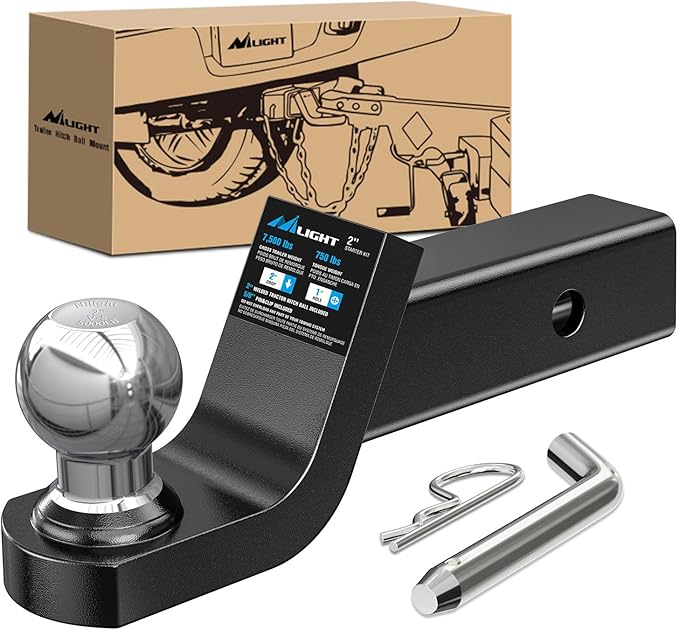 Nilight Fusion Trailer Hitch Mount w/Welded 2 Inch Trailer Ball & Hitch Pin, Fits 2 Inch Receiver, 7500 lbs 2" Drop