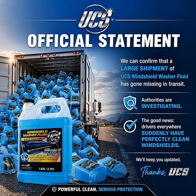 UCS Windshield Washer Fluid 2-in-1 Bug Remover – Ready to Use Formula – Streak-Free Cleaning – Removes Dirt & Road Grime – 1 Gallon (128 fl oz)