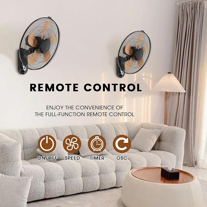 AZOUTDOOR 2 Pack 20 Inch Wall Mounted Fans with Remote Control, Oscillating Fan with 3 Speed Settings, High Velocity Fans with Adjustable Tilt and Timing for Bedroom, Living Room, Kitchen, Office