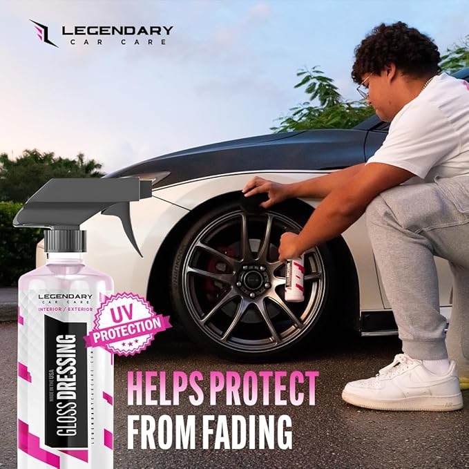 Legendary Gloss Dressing 16oz - Tire Shine Spray & Plastic Restorer - Water Based & Non-Greasy Interior/Exterior Detailing Spray - Trim, Rubber, Vinyl & Plastic Restorer for Cars (2Pack)