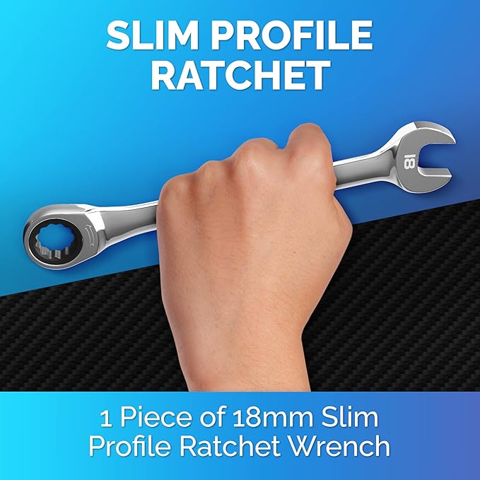 TOOLGUARDS 18mm Wrench - Ratcheting Wrench - Slim Profile - Ratchet Wrench - 100% Lifetime Satisfaction Guarantee