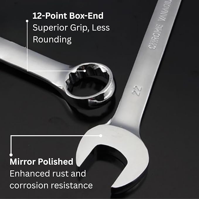 12mm Combination Wrench, Professional Grade Chrome Vanadium Steel (CR-V) Socket Mechanic Hand Tool, 12-Point Box-end, Perfect for Auto Repair, Household, Car, Truck Emergency (12mm)