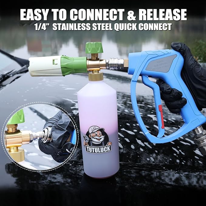 TUTULUCK® Pressure Washer Short Gun with 3/8" Swivel, Power Washer Stubby Trigger Handle with 25° Soft Rubber Nozzle, M22-14mm to 3/8" Quick Connector, M22-15mm Female for Car Wash