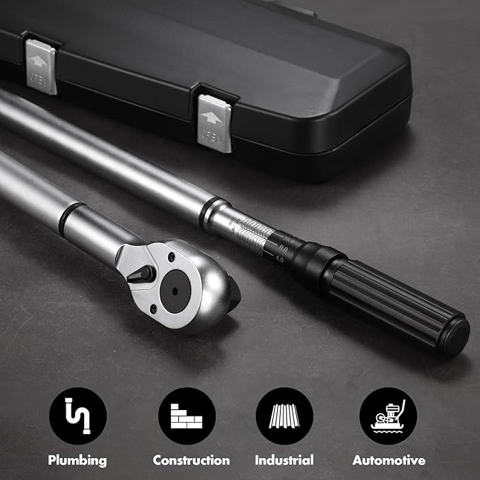 1-Inch Drive Click Torque Wrench, Dual-Scale Adjustable Torque Wrench Set with a Hex Key 200-1000ft.lb / 271-1356.7Nm