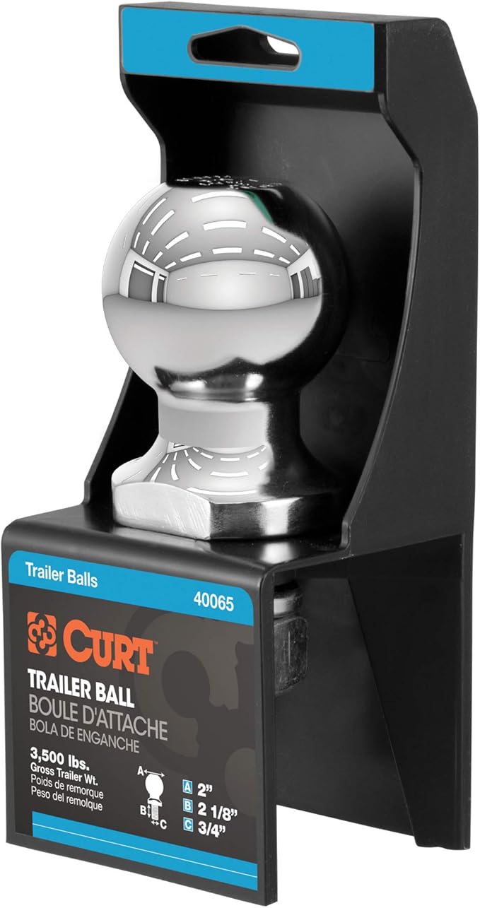 CURT 40065 Chrome Trailer Hitch Ball, 3,500 lbs, 2-Inch Diameter, 3/4 x 2-1/8-Inch Shank