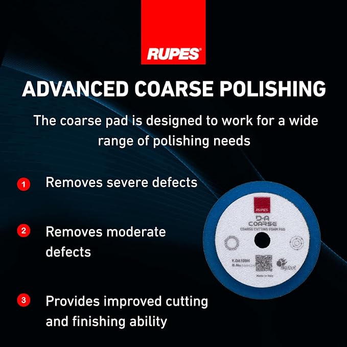 RUPES 9.DA100H Pack of 24 Blue D-A Coarse Cutting Foam Pads 100mm | Ideal for Paint Correction | Mild to Severe Defect Removal | Compatible with 4" Backing Plate