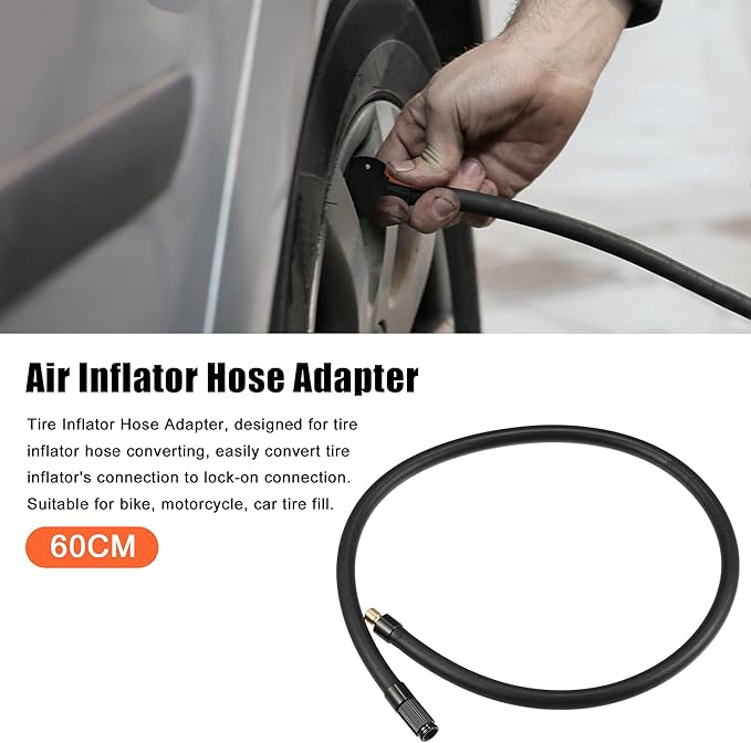 X AUTOHAUX 60cm Threaded Tire Inflator Extension Hose Chuck Adapter Air Pump Tube Tire Valve Connection Pipe for Car Truck Bike MTB Copper Rubber
