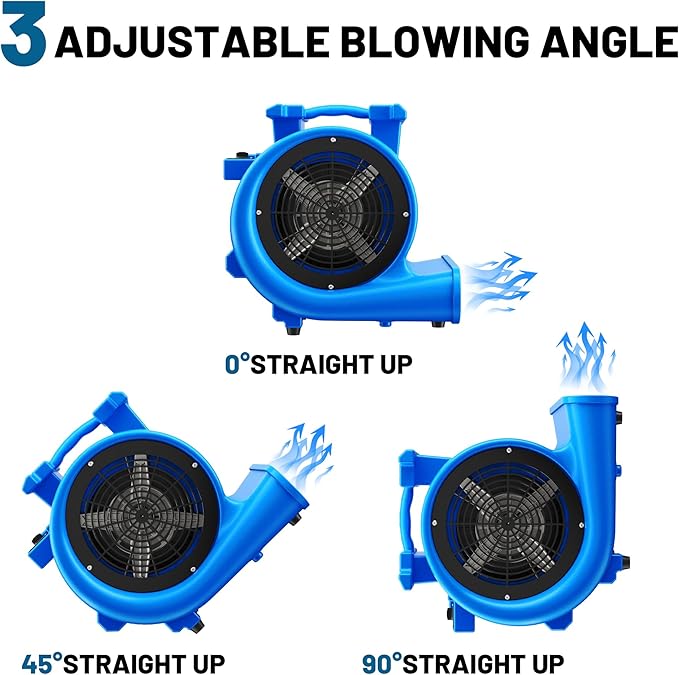 Air Mover Blower Fan, Industrial 1.5HP MAX10000CFM Monster Floor Blower Carpet Dryers - 3 Speeds, 4 Adjustable Angles, 15FT Long Cord, Stackable Blue- 2026 Upgraded