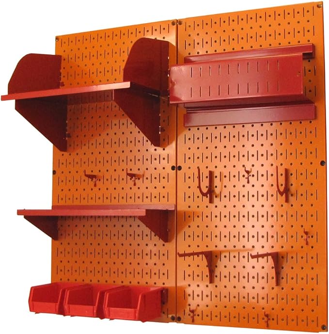 Wall Control Craft & Hobby Pegboard Organizer Storage Kit with Orange Pegboard and Red Accessories