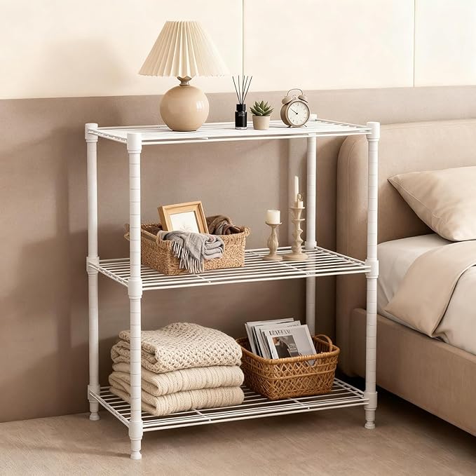 M MZG 450 lbs Wire Storage Shelving 3-Tier Utility Shelving Unit Steel Organizer Wire Rack for Home,Kitchen,Office,White (11.8" D x 17.7" W x 26.4" H)