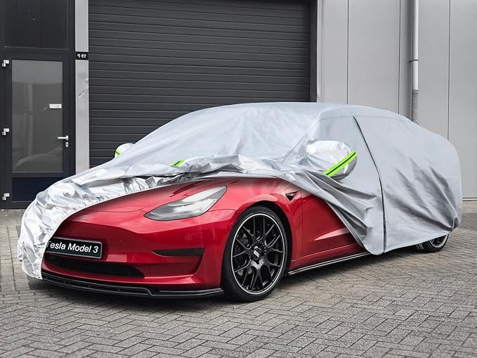 Kaugung 6 Layers Car Cover Custom Fit Tesla Model 3 from 2017 to 2025, Waterproof Car Cover All Weather for Automobiles Outdoor Indoor with Zipper Door, Sun Rain Dust Snow Protection.