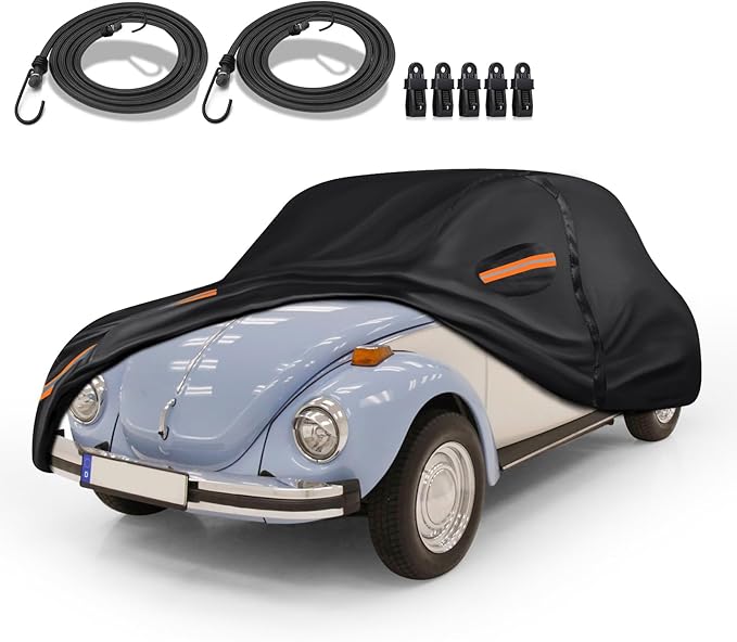 Special 16 Layers Full Car Cover Fit for Volk-swagen Beetle Bug 1960-1979, Ultra Heavy 600D Oxford Cloth, All-Weather Protection Summer Sun Exposure and Winter Snow Rain Dust UV, Black