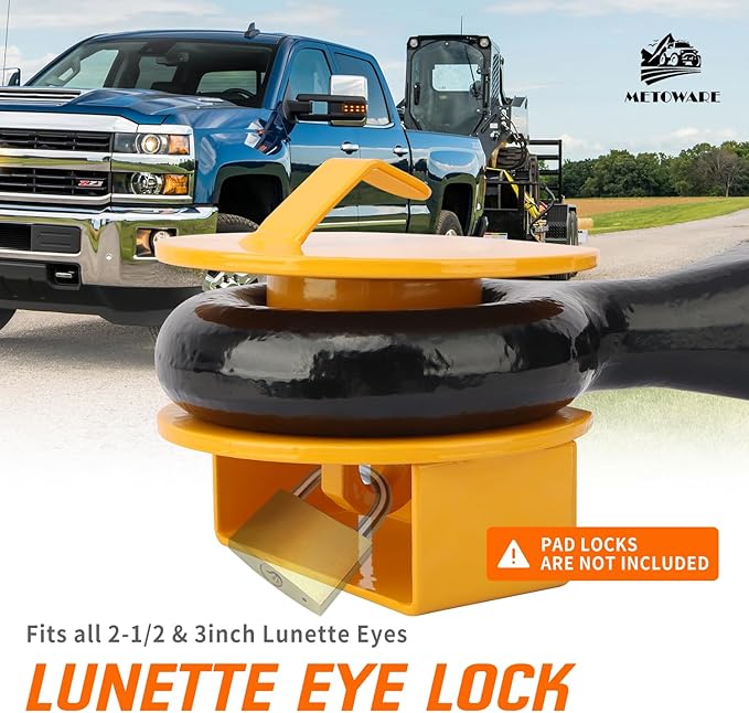 METOWARE Lunette Eye Lock Tow Drawbar Lock Heavy-Duty Steel Trailer Lock Fits All 2-1/2 to 3 Inch Lunette Eyes (Yellow)