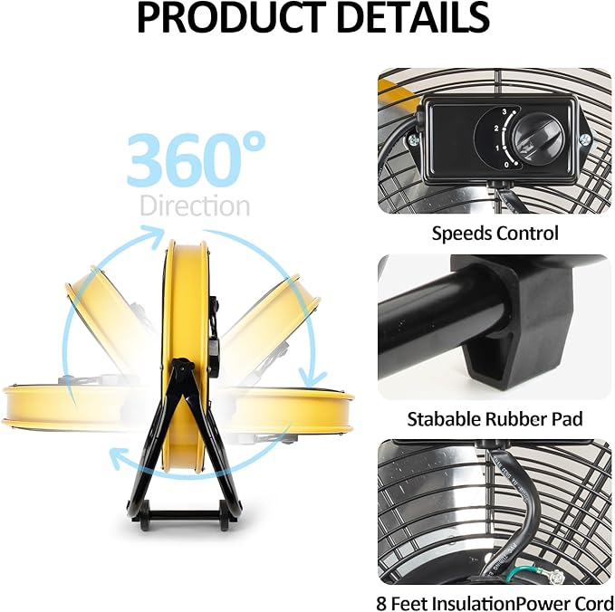 BEESTAR 24 Inch Industrial Drum Fan, High Velocity Heavy Duty Metal Floor Fan 8800CFM 3 Speed 360° Tilt 1/3HP Motor Floor Fan for Garage,Warehouse,Greenhouse,Shop,Workship,Basement (24 INCH)