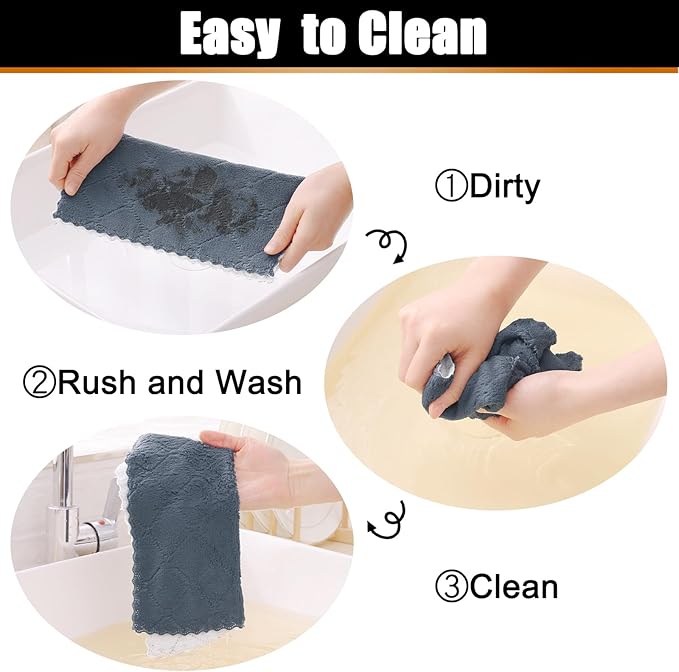 Mordimy 24 Pack Kitchen Cloths Dish Towels (10" x 10", Dark Grey & White), Super Soft and Absorbent Dish Cloths, Coral Velvet Microfiber Cleaning Cloth, Nonstick Oil Fast Dry Dishcloths