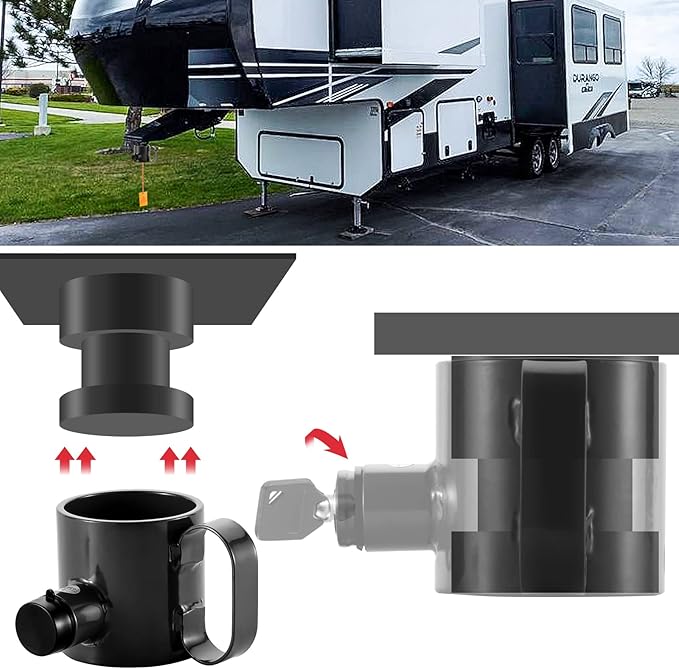 BOYISEN 5th Wheel King Pin Lock Solid Steel Anti Theft for RVs, Container Trailers and Campers with Handles Warning Tag 3 Keys Black