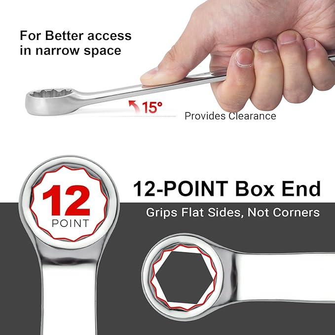 MAXPOWER 1-1/16" Combination Wrench, Industrial Grade – 12-Point Box End, Chrome Vanadium Steel, 15° Offset for Tight Spaces, SAE