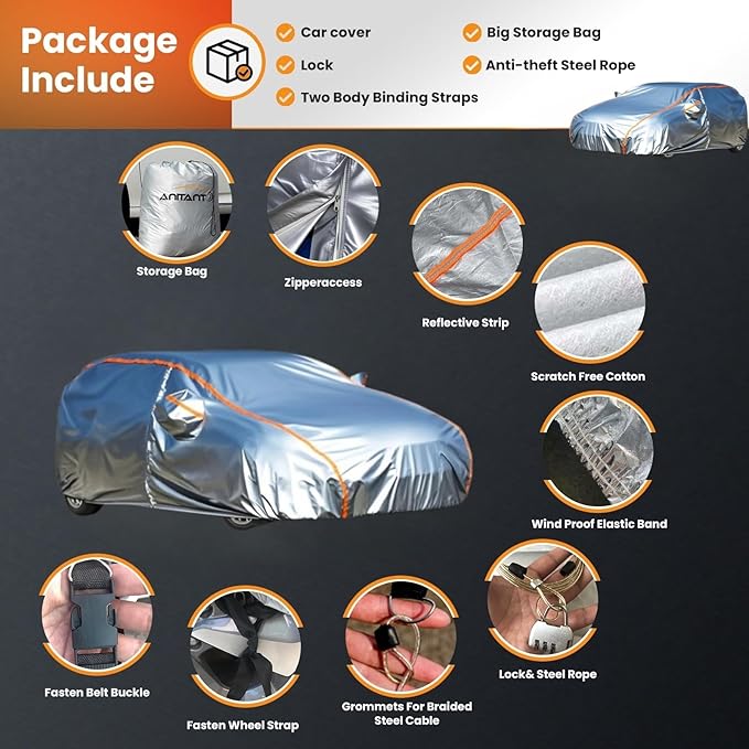 Durable Bright Silver Four Seasons Hatchback Car Cover All Weather Waterproof Snow Cover Car Tarps FIT Golf GTI Chevy HHR Ford Fiesta Civic Hatchback Under 179"