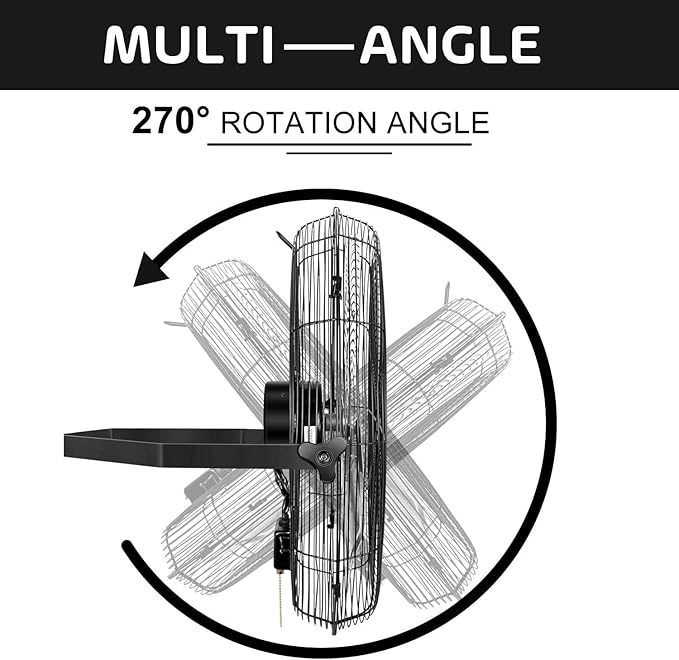 Simple Deluxe 24 Inch Industrial Wall Mount Fan, 3 Speed Metal Fan for Warehouse, Greenhouse, Workshop, Patio, Factory and Basement, Black