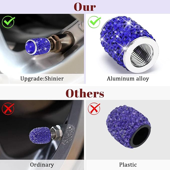 ToBeQueen Bling Tire Calve Caps,4 Pack Handmade Crystal Rhinestone Royal Blue Stem Caps Universal Dustproof Bling Car Accessories for Car/SUV/Motorcycle/Bike(Blue)